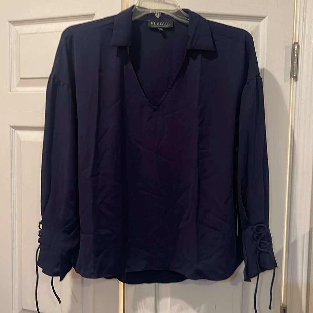 Eloquii, navy blue long sleeves, slightly shorter in the front, see pictures